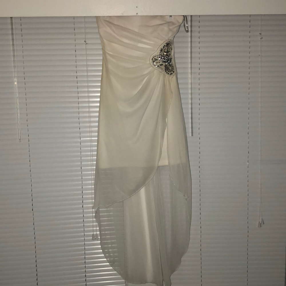 White high low strapless dress